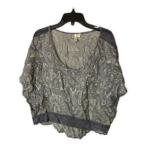 Frenchi Women's Size Small Batwing Sleeve Printed Blouse Grey Relaxed Fit Top